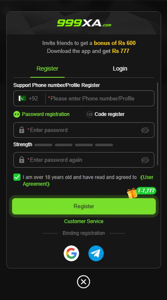 Select the registration option.
