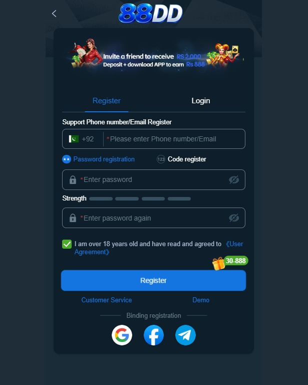 88DD Game APK Login Page.